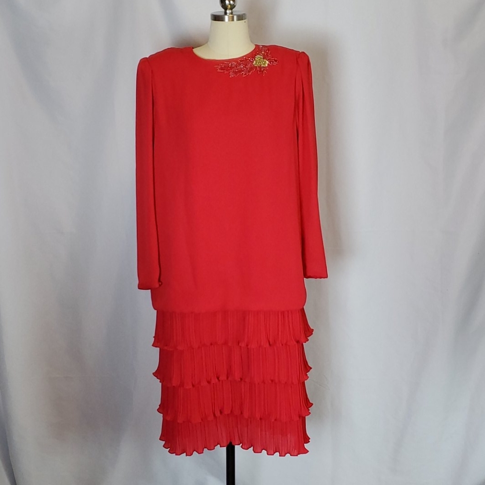 Vtg Ursula of Switzerland red drop waist dress